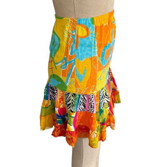 Jams World Skirt Colorful Print Size XS Tropical Tiered Hattie Made in Hawaii - Picture 5 of 6